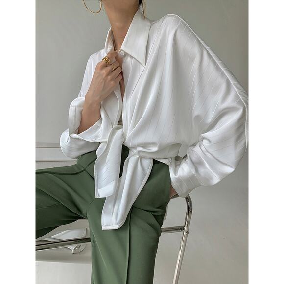 Commense Elegant Charlotte Oversized Button Up Collared Shirt White Flowy XL - Picture 1 of 5